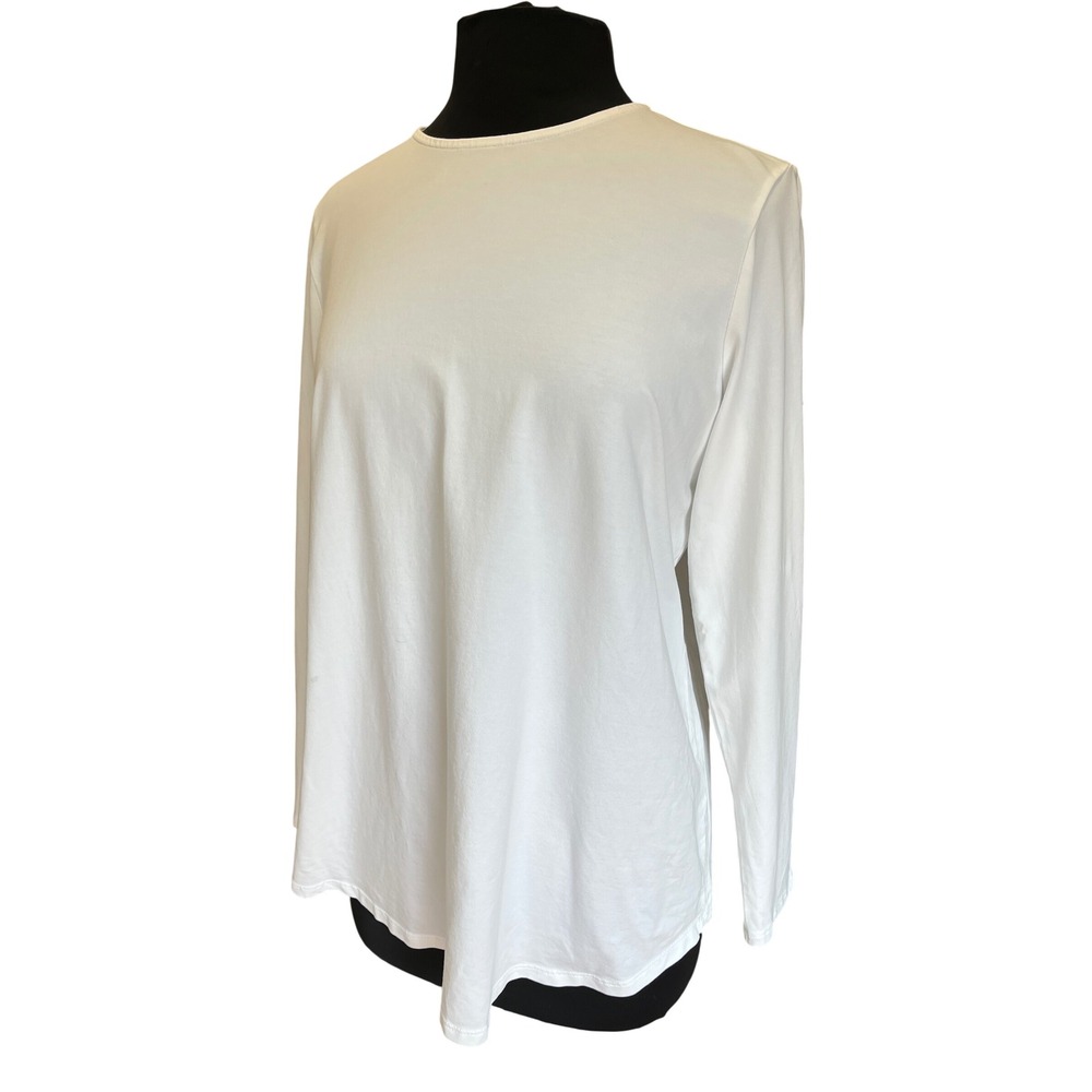 Pure Jill J. Jill White Pima Cotton Spandex Long Sleeve Shirttail Tee Size M